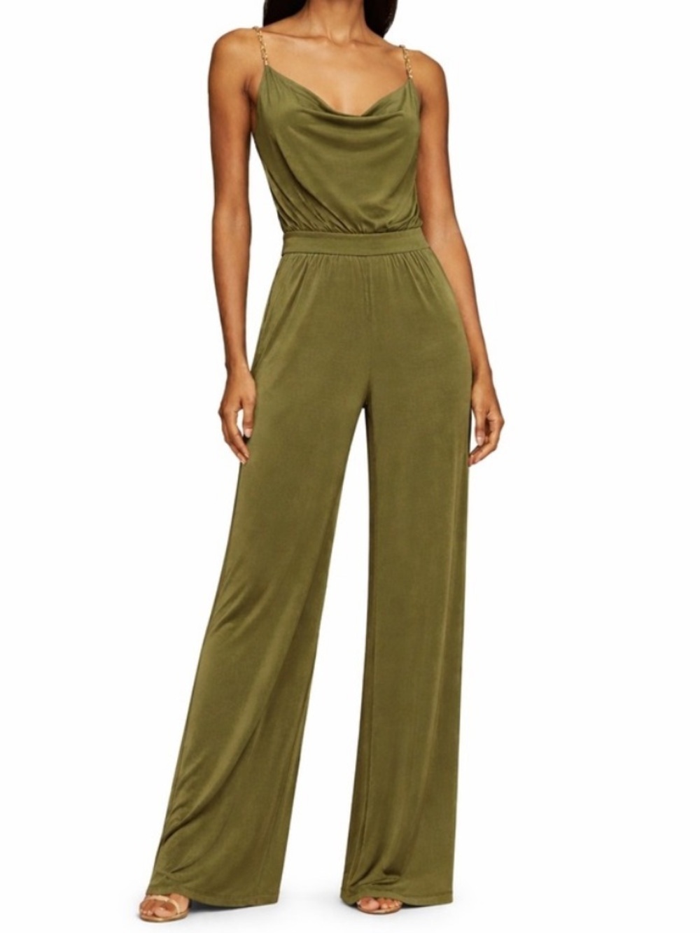Jason Wu Olive Green Crystal Chain Wide Leg Jumpsuit Size Small $325 NWOT